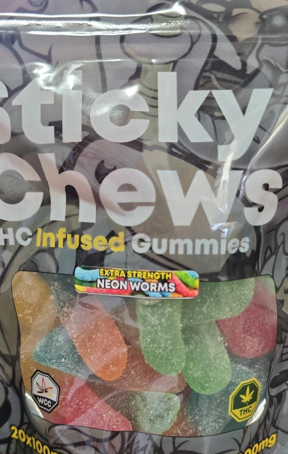 Sticky Chews Neon Worms 2000mg